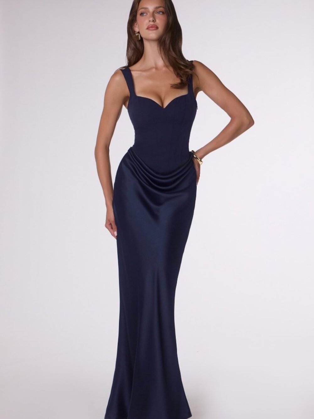 NEW NAVY Evening Gown Floor Length Formal Elegant Stunning T742